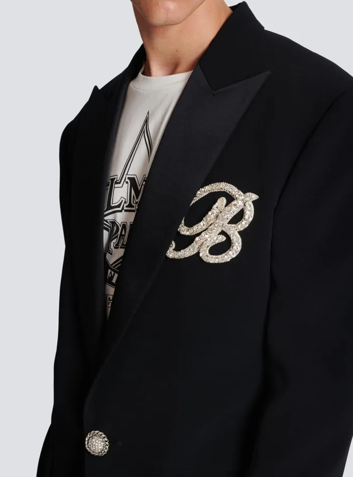 1button Crepe And Satin Jacket Black Men Balmain Jackets And Blazers