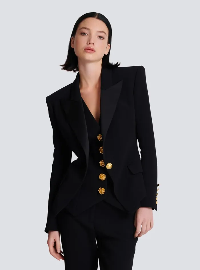 1button Crepe Jacket Black Women Balmain Jackets And Blazers