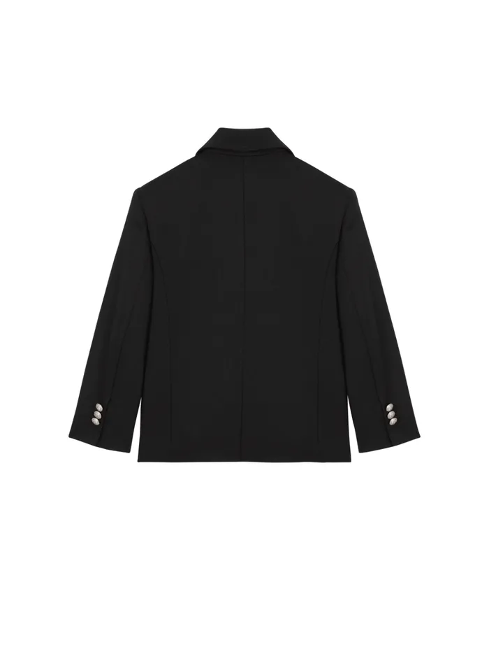 1button Jacket With PB Signature Embroidery Black Kids Balmain