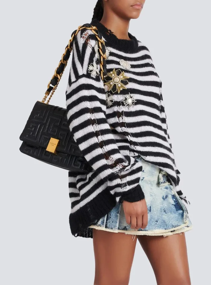 1945 Soft Medium Bag In Quilted Leather Black Women Balmain Crossbody Bags
