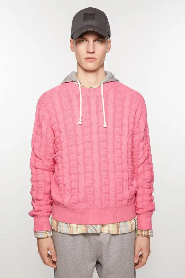 Acne Studios Cable Wool Jumper Tango Pink Men Knitwear