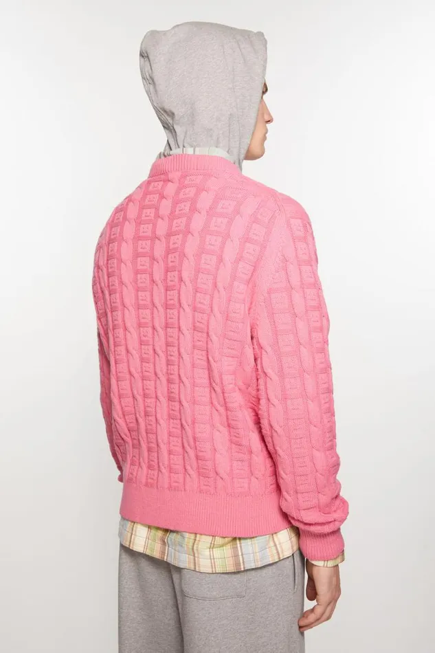 Acne Studios Cable Wool Jumper Tango Pink Men Knitwear Acne Studios Cable Wool Jumper Tango Pink Men Knitwear