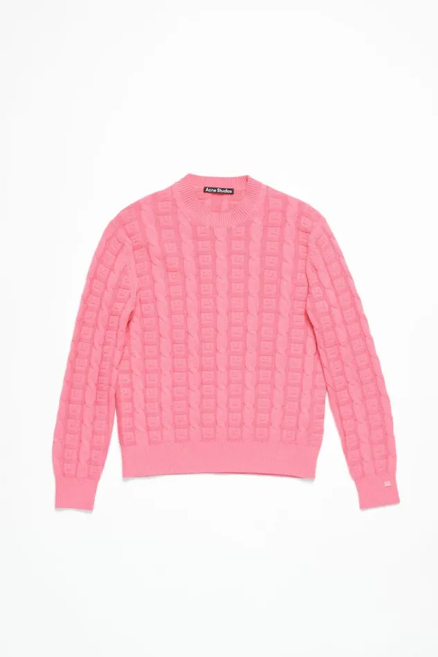 Acne Studios Cable Wool Jumper Tango Pink Men Knitwear Acne Studios Cable Wool Jumper Tango Pink Men Knitwear