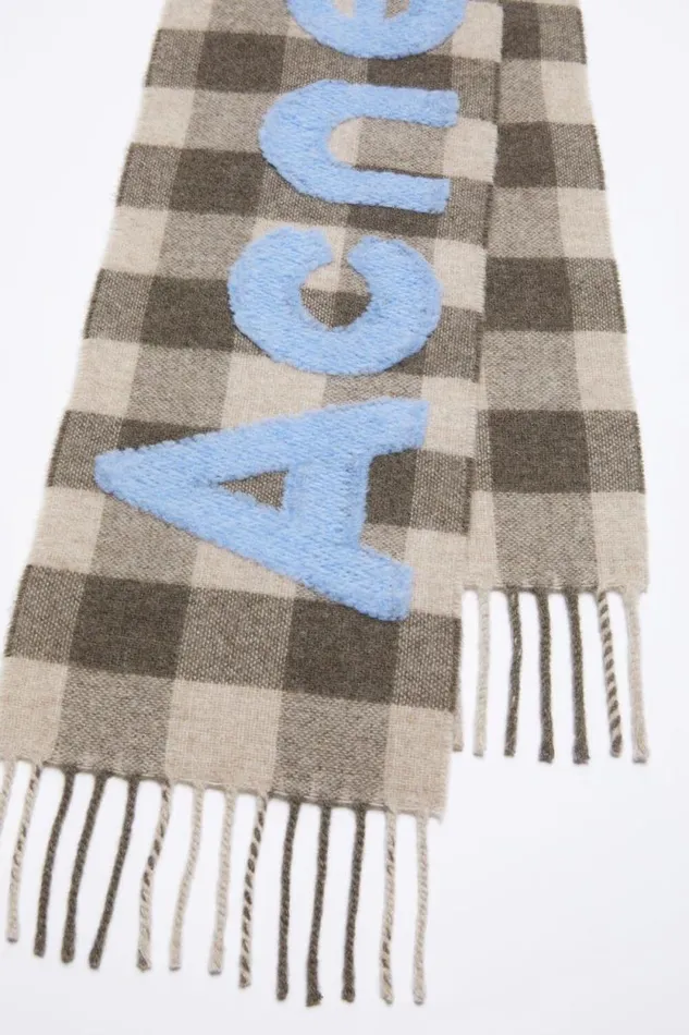 Acne Studios Check Logo Scarf 8211 Narrow Brownblue Men Scarves Acne Studios Check Logo Scarf 8211 Narrow Brownblue Men Scarves