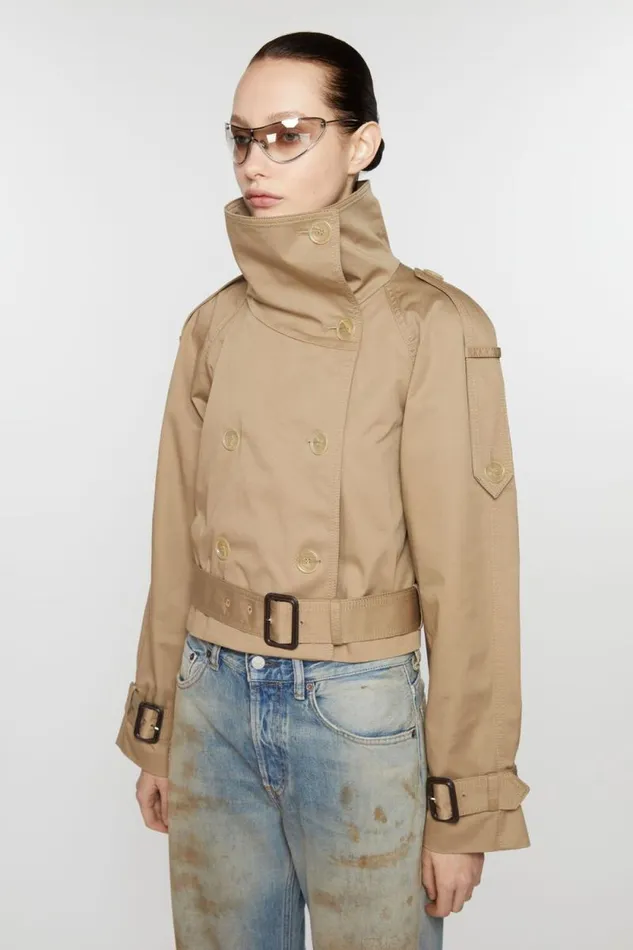 Acne Studios Doublebreasted Trench Jacket Cold Beige Women Outerwear Acne Studios Doublebreasted Trench Jacket Cold Beige Women Outerwear