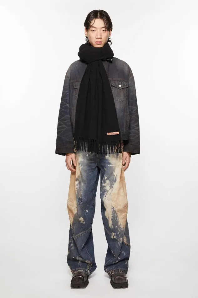 Acne Studios Fringe Wool Scarf 8211 Oversized Black Women Scarves Acne Studios Fringe Wool Scarf 8211 Oversized Black Women Scarves