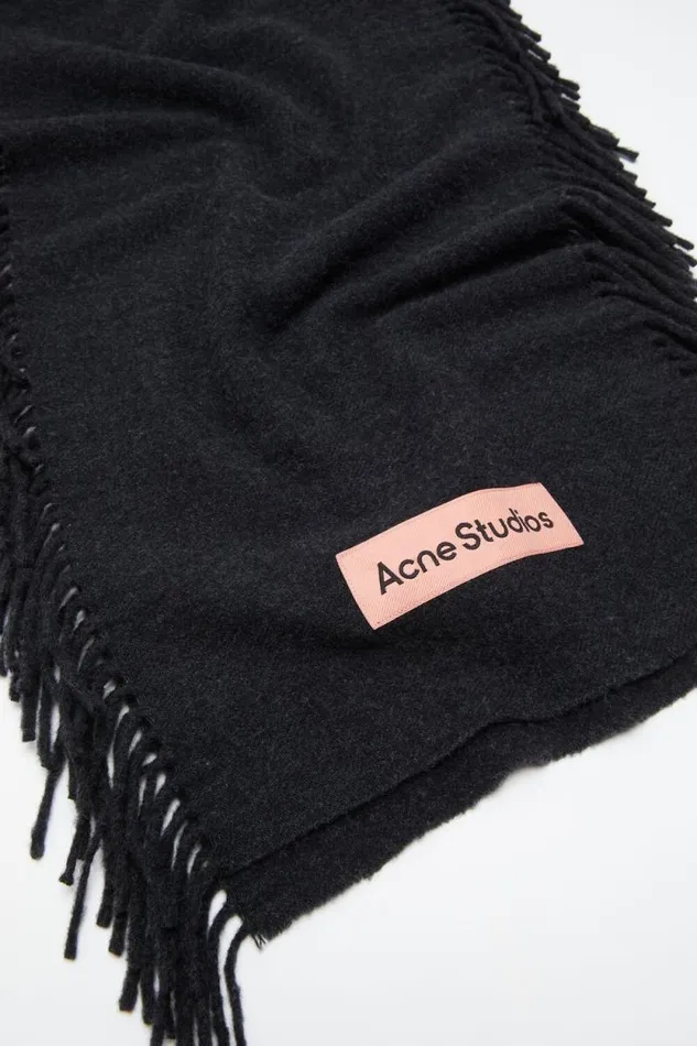 Acne Studios Fringe Wool Scarf Black Melange Men Scarves Acne Studios Fringe Wool Scarf Black Melange Men Scarves