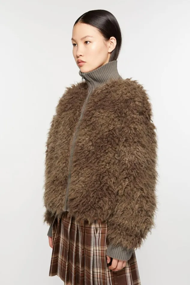 Acne Studios Furry Jacket Mud Brown Women Outerwear Acne Studios Furry Jacket Mud Brown Women Outerwear