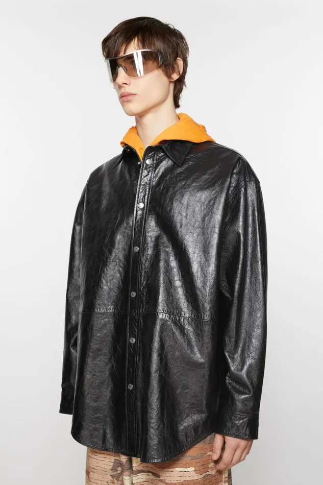 Acne Studios Leather Shirt Jacket Black Men Outerwear Acne Studios Leather Shirt Jacket Black Men Outerwear