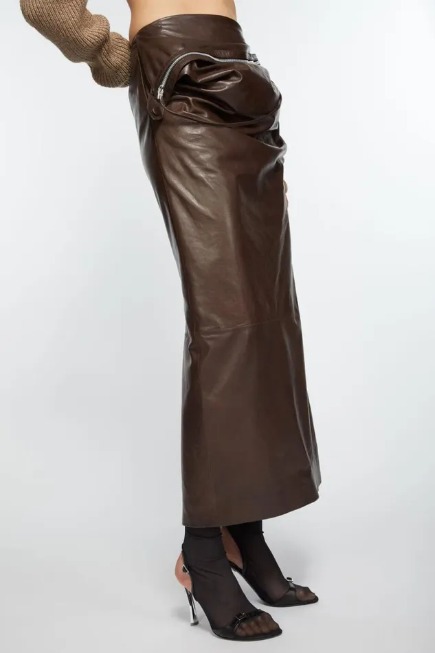 Acne Studios Leather Zipper Tape Skirt Dark Brown Women Skirts Acne Studios Leather Zipper Tape Skirt Dark Brown Women Skirts