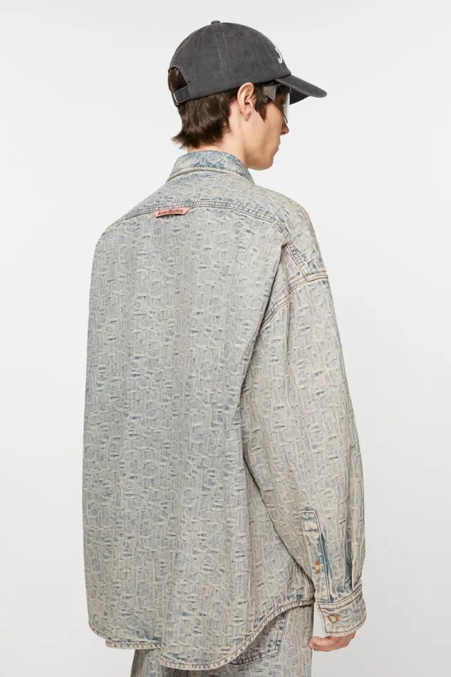 Acne Studios Monogram Denim Shirt 8211 Relaxed Fit Bluebeige Men Shirts Acne Studios Monogram Denim Shirt 8211 Relaxed Fit Bluebeige Men Shirts