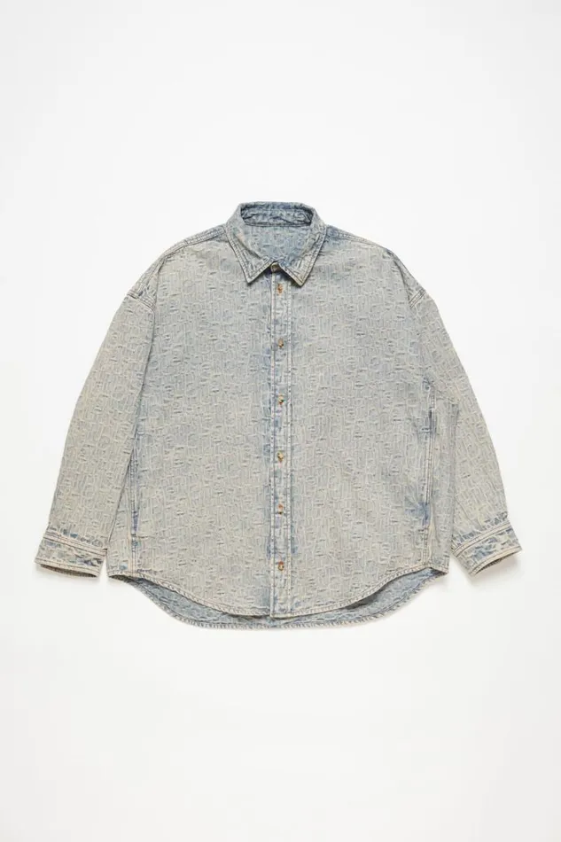 Acne Studios Monogram Denim Shirt 8211 Relaxed Fit Bluebeige Men Shirts Acne Studios Monogram Denim Shirt 8211 Relaxed Fit Bluebeige Men Shirts