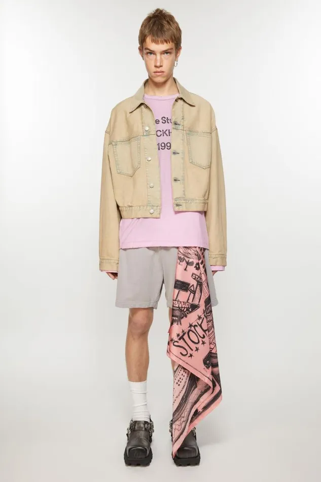 Acne Studios Print Silk Scarf Pinkblack Men Scarves Acne Studios Print Silk Scarf Pinkblack Men Scarves