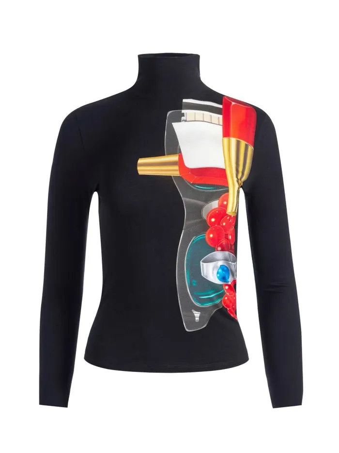 Alice Olivia AO X TOM WESSELMANN DELAINA LONG SLEEVE TURTLENECK TOP Still Life Women Tops