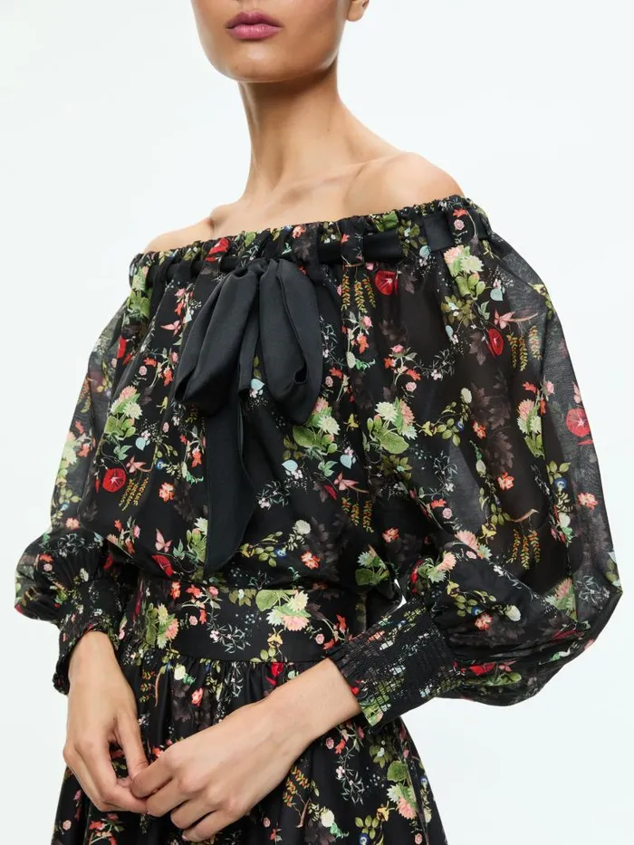 Alice Olivia ALTA OFF THE SHOULDER TOP Blush Kiss Black Women Tops