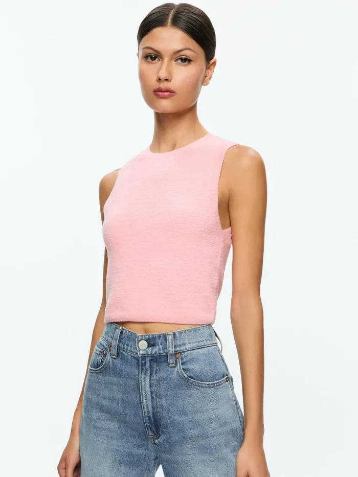 Alice Olivia AMITY SLEEVELESS CREW Rose Quartz Women Tops
