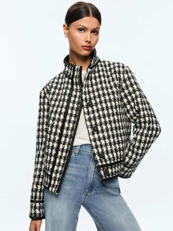 Alice Olivia CORWIN BOAT COLLAR JACKET Blackwhite Women Jackets Coats