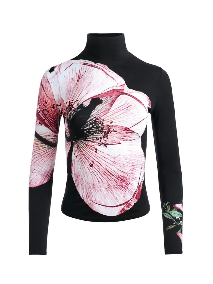 Alice Olivia DELAINA LONG SLEEVE TURTLENECK TOP Luna Floral Women Tops