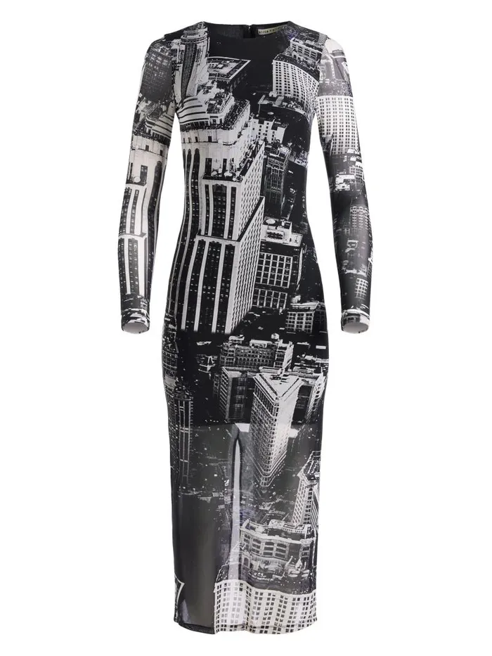 Alice Olivia DELORA LONG SLEEVE MIDI DRESS Cityscape Women Dresses