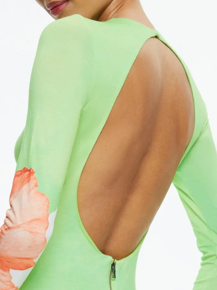 Alice Olivia DELORA OPEN BACK CREW NECK MAXI DRESS Dream Life Sharp Green Women Dresses