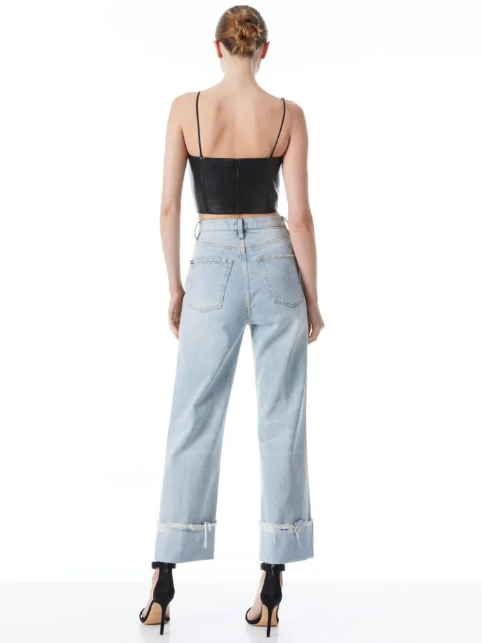 Alice Olivia PEARLE VEGAN LEATHER SPAGHETTI STRAP BUSTIER Black Women Tops