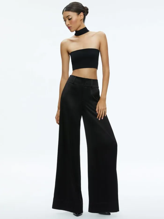 Alice Olivia RAYA MOCK NECK RACERBACK CROPPED PULLOVER Black Women Tops