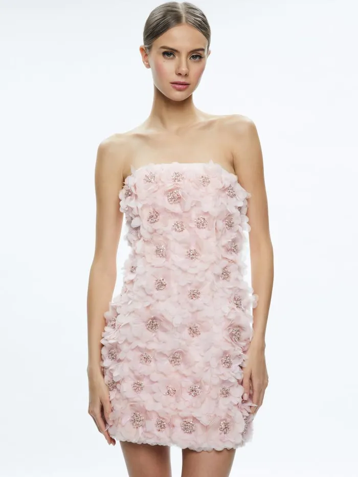 Alice Olivia VELIA EMBELLISHED STRAPLESS MINI DRESS Pink Lace Women Dresses