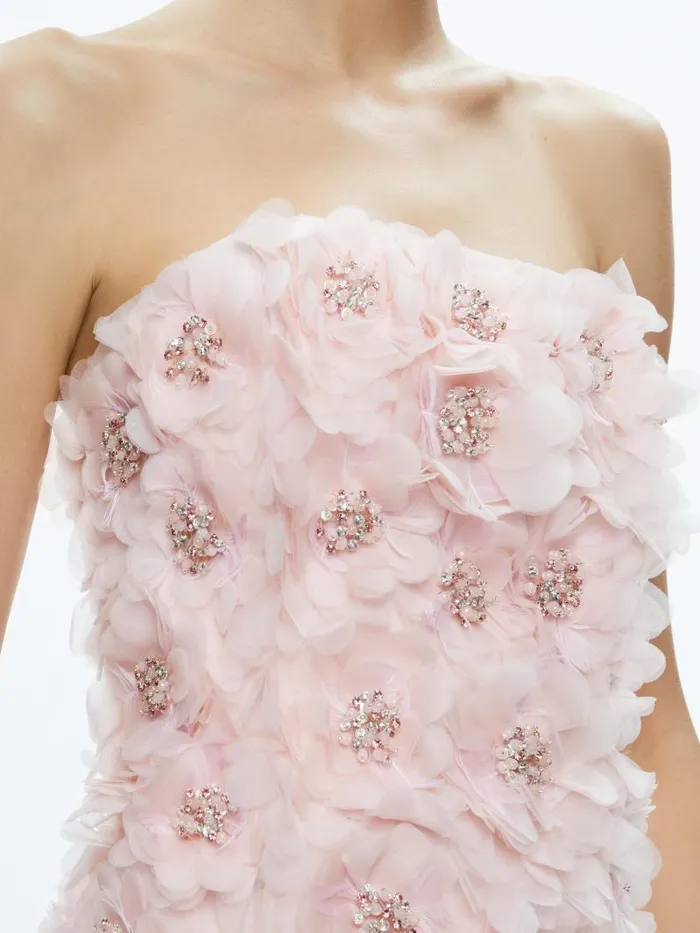 Alice Olivia VELIA EMBELLISHED STRAPLESS MINI DRESS Pink Lace Women Dresses