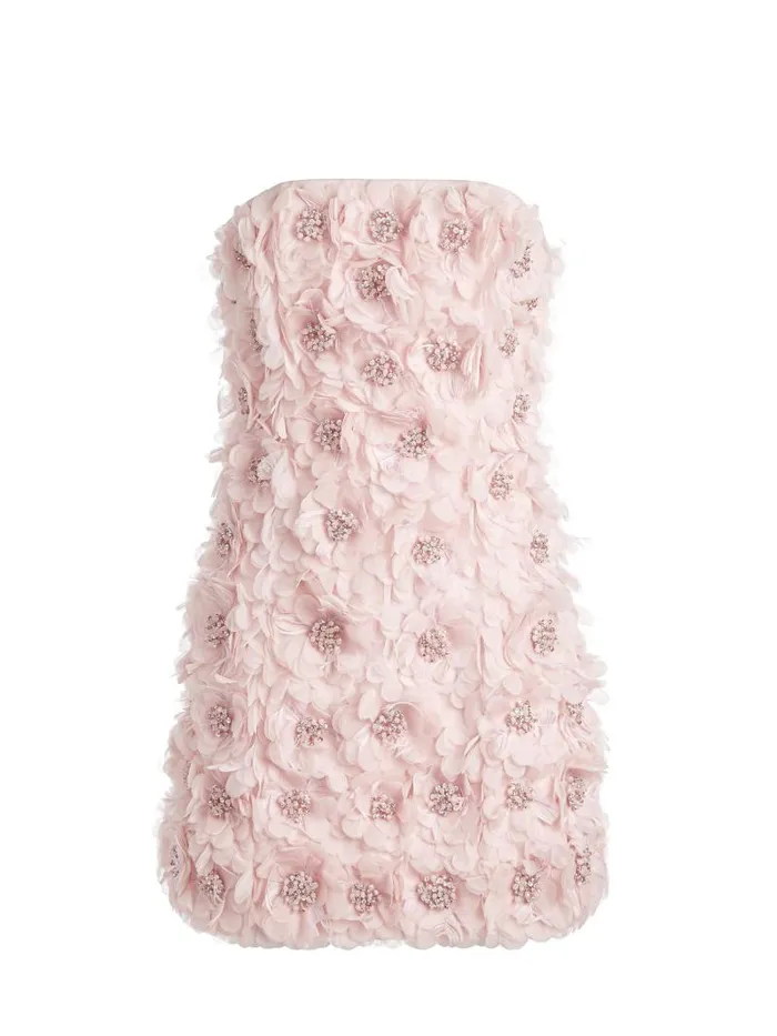 Alice Olivia VELIA EMBELLISHED STRAPLESS MINI DRESS Pink Lace Women Dresses