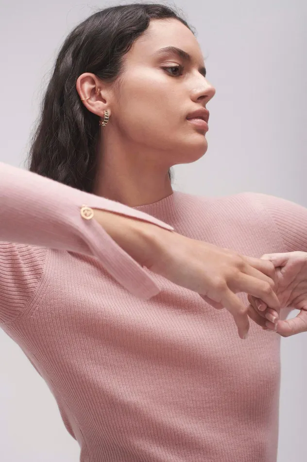 Alina Rib Knit Top Blush Pink Women Aje Knitwear 038 Jumpers