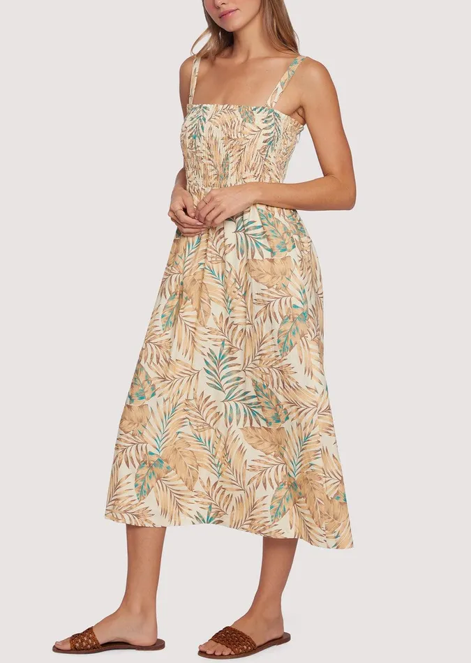 Anafi Palm Midi Dress Ivory Women Lost Wander Dresses