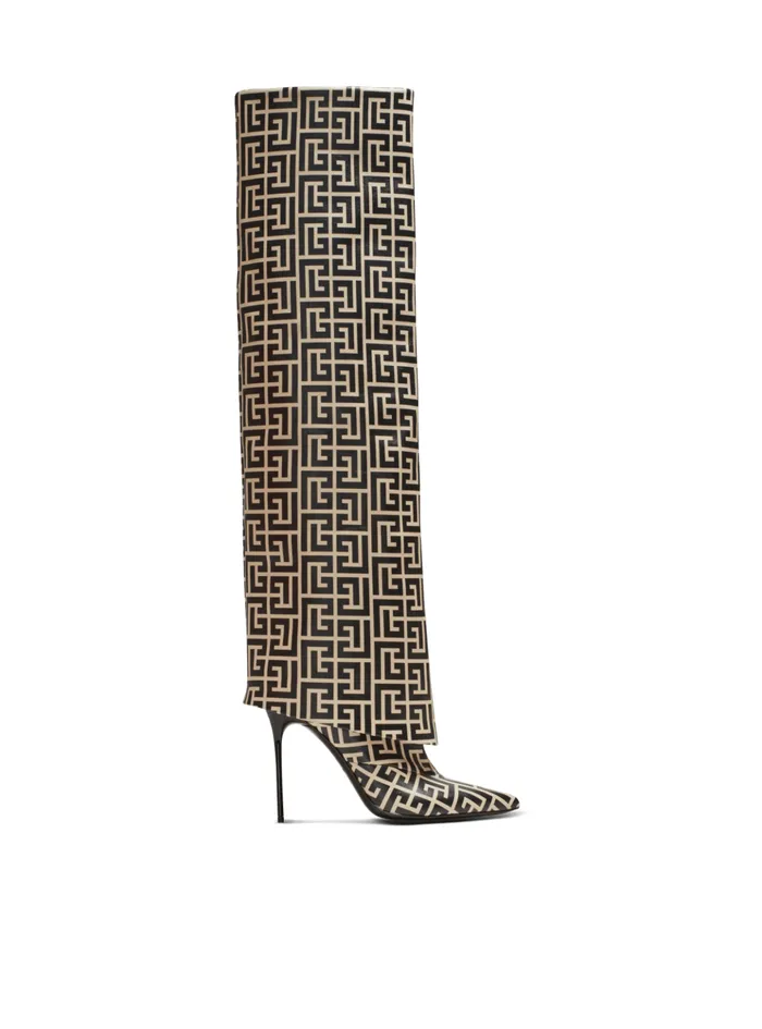 Ariel Monogrammed Leather Boots Black Women Balmain Boots
