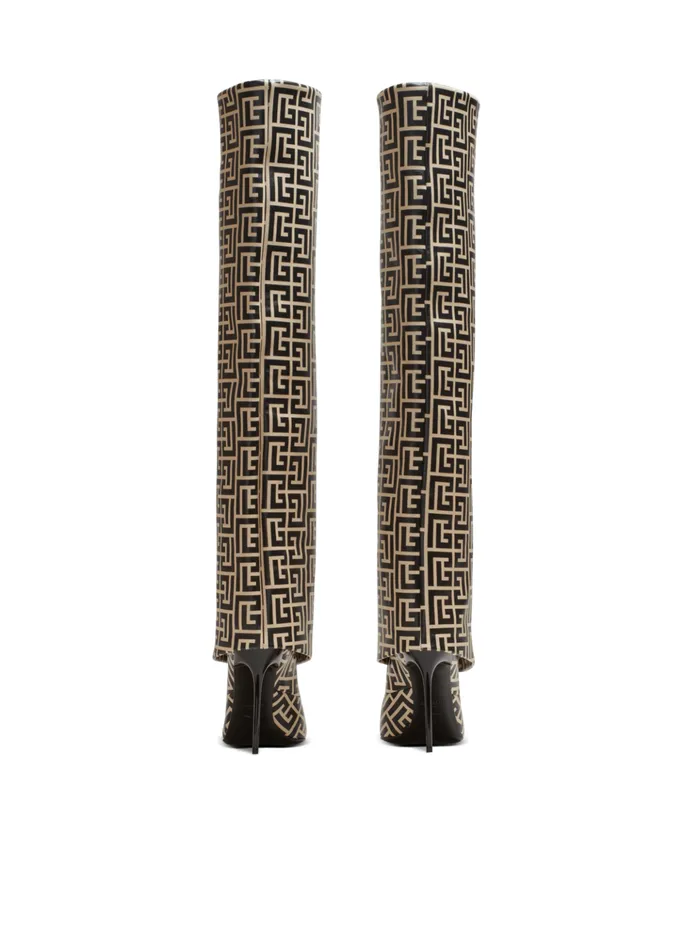 Ariel Monogrammed Leather Boots Black Women Balmain Boots
