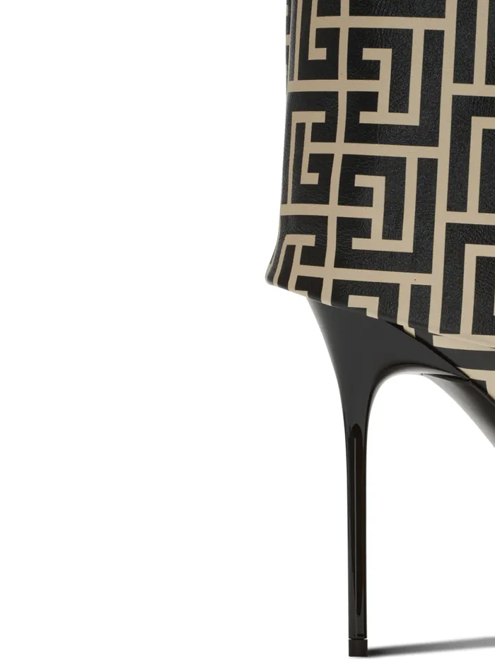 Ariel Monogrammed Leather Boots Black Women Balmain Boots
