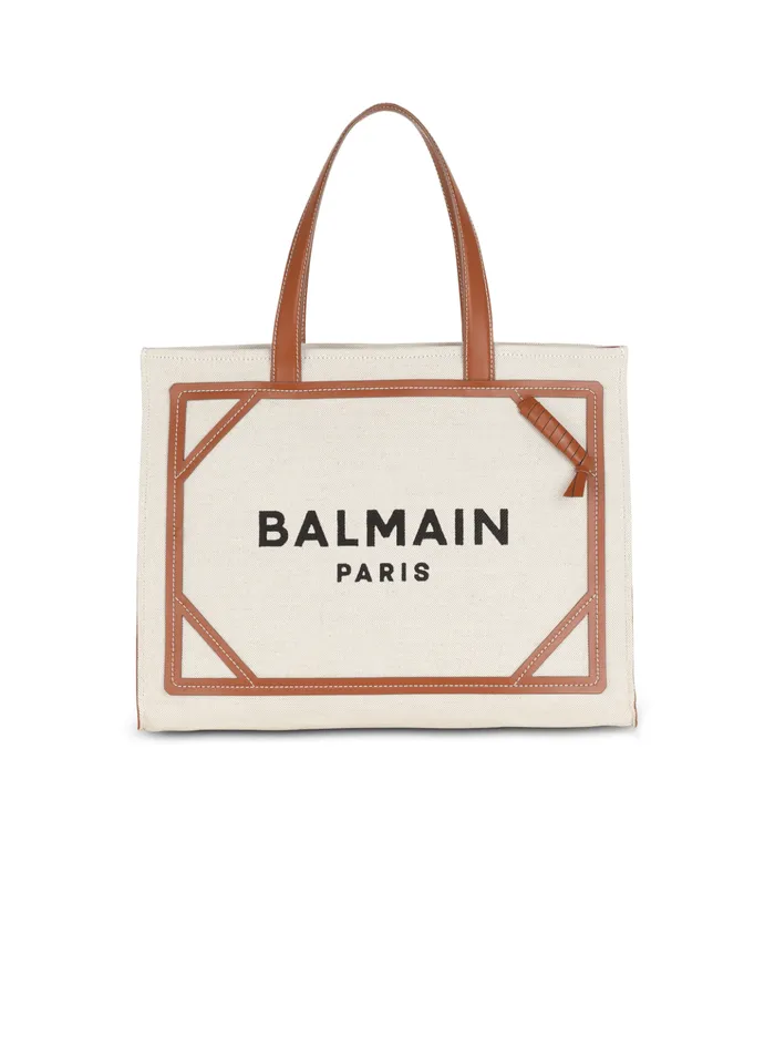 BArmy 42 Canvas Tote Bag With Leather Details Beige Women Balmain Shoulder Bags