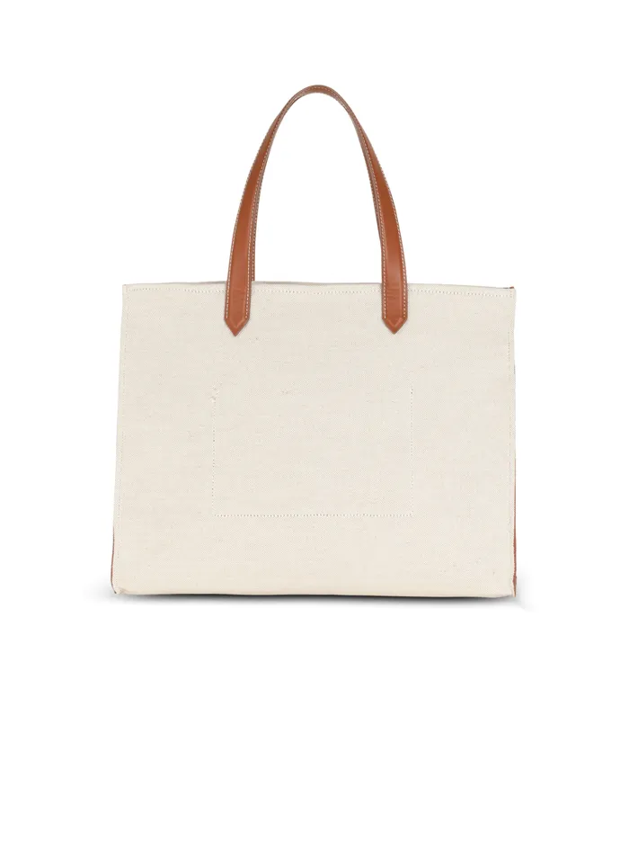 BArmy 42 Canvas Tote Bag With Leather Details Beige Women Balmain Shoulder Bags