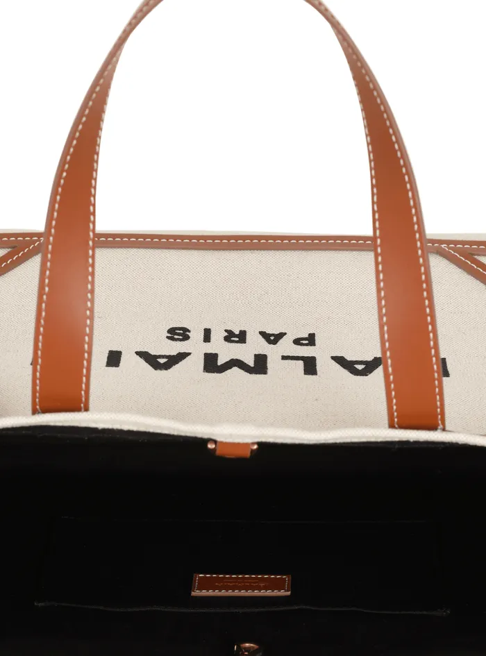 BArmy 42 Canvas Tote Bag With Leather Details Beige Women Balmain Shoulder Bags