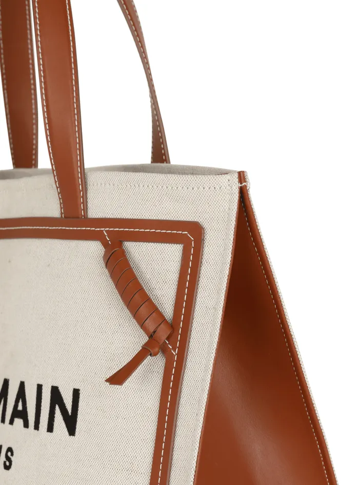BArmy 42 Canvas Tote Bag With Leather Details Beige Women Balmain Shoulder Bags
