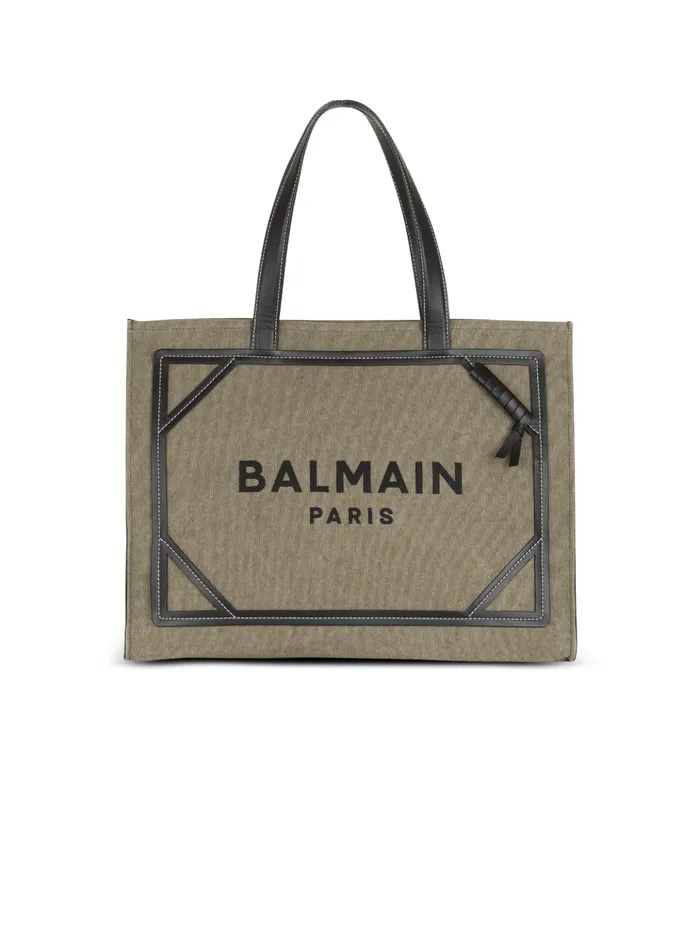 BArmy 42 Canvas Tote Bag With Leather Details Khaki Women Balmain Shoulder Bags