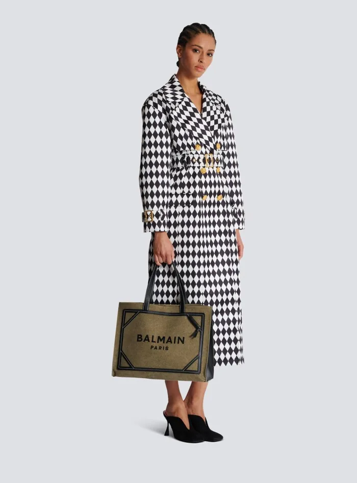 BArmy 42 Canvas Tote Bag With Leather Details Khaki Women Balmain Shoulder Bags