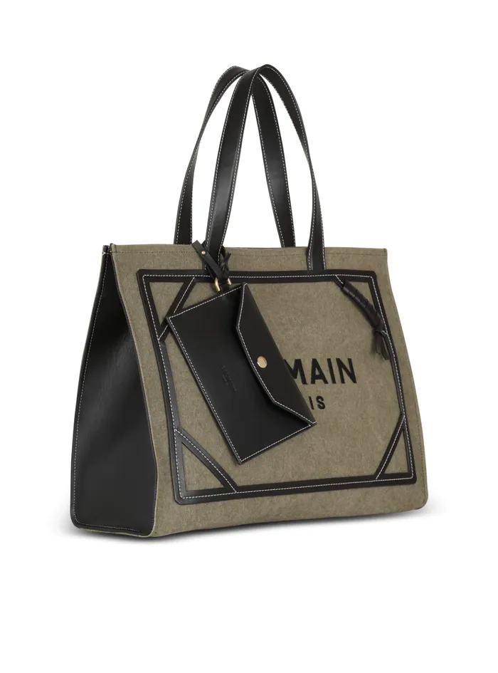 BArmy 42 Canvas Tote Bag With Leather Details Khaki Women Balmain Shoulder Bags