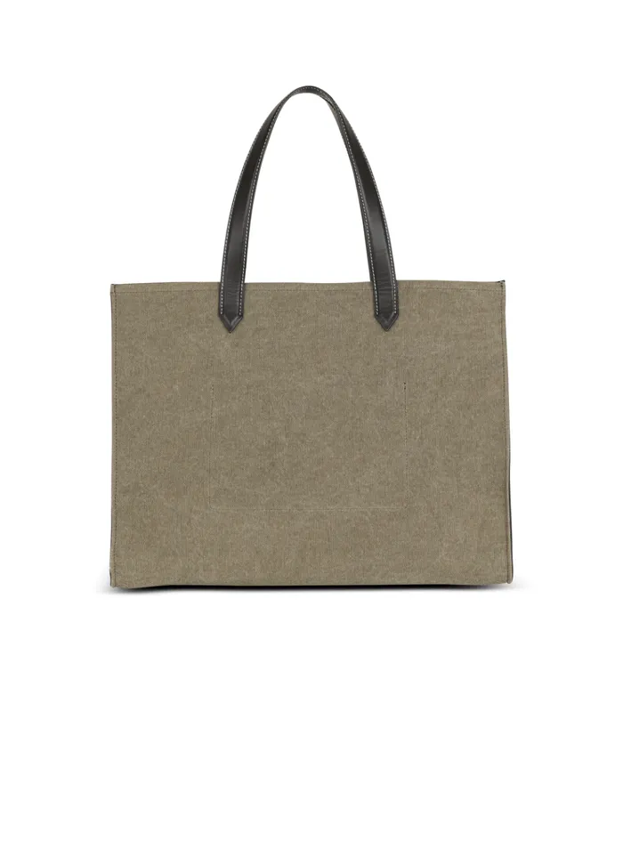 BArmy 42 Canvas Tote Bag With Leather Details Khaki Women Balmain Shoulder Bags