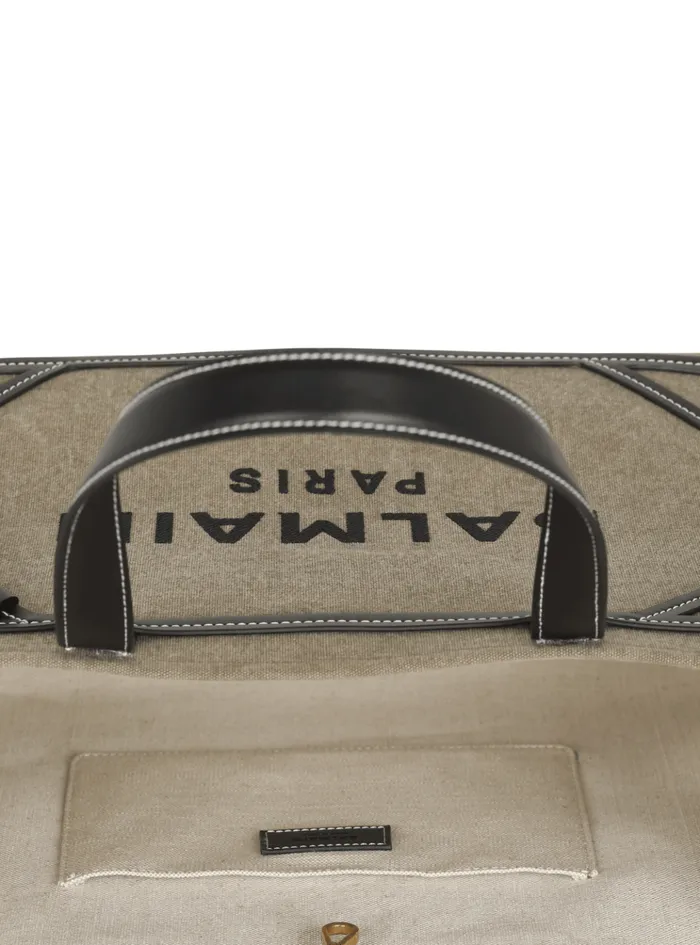 BArmy 42 Canvas Tote Bag With Leather Details Khaki Women Balmain Shoulder Bags