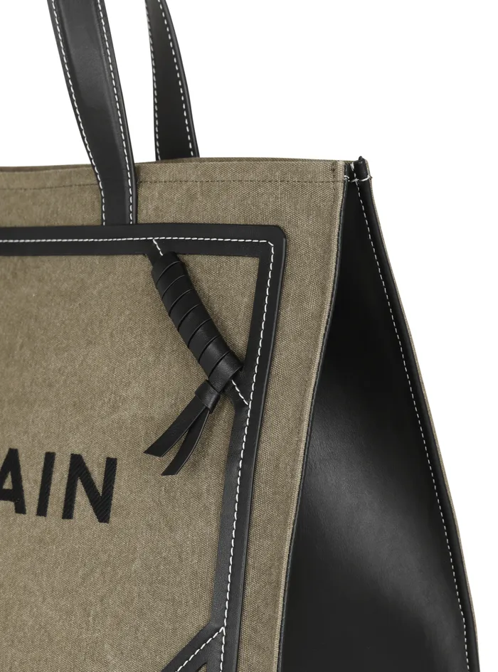 BArmy 42 Canvas Tote Bag With Leather Details Khaki Women Balmain Shoulder Bags
