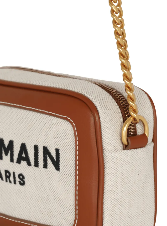 BArmy Canvas And Leather Clutch Beige Women Balmain Crossbody Bags