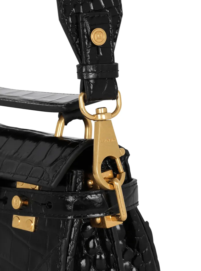 BBuzz 19 Bag In Crocodileprint Leather Black Women Balmain Handbags
