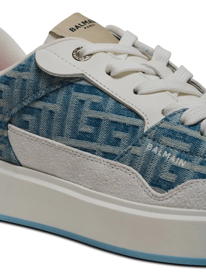 BCourt Flip Sneakers In Monogrammed Denim Navy Women Balmain Sneakers