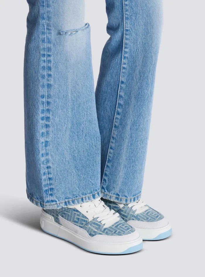 BCourt Flip Sneakers In Monogrammed Denim Navy Women Balmain Sneakers