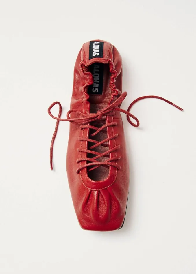 Ballet Flats Women ALOHAS Aureline Red Leather Ballet Flats