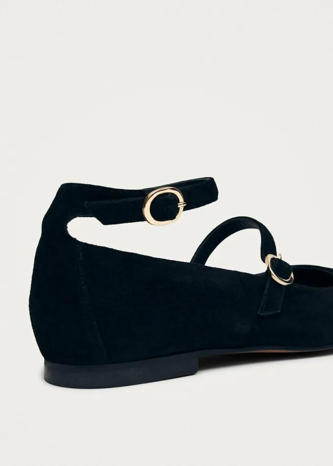 Ballet Flats Women ALOHAS Evelyn Suede Black Leather Ballet Flats